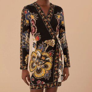 Farm Rio Black Maxi Floral Lenzing Ecovero Viscose Wrap Mini Dress Sz: L